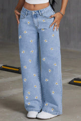 Floral Embroidered Denim Jean