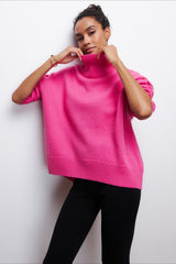 Asymmetric Cape Sleeve Turtleneck Knit Sweater