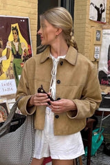 Vintage Khaki Suede Casual Jacket