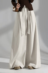 Wrinkle Resistant Denim Cotton Wide Leg Pants