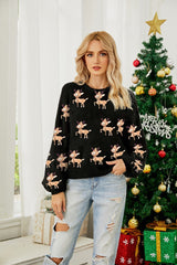 Christmas Deer Cartoon Contrast Sweater