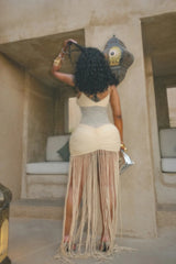 Hollow Out Mesh Wrap Midi Dress