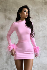 Mock Neck Fuzzy Bodycon Mini Dress