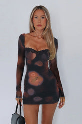 Square Neck Lace Trim Mini Dress