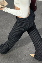 Pinstripe Foldover Waist Flared Pants