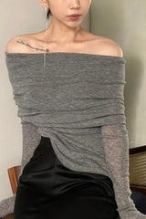 Off Shoulder Wool Knit Sweater