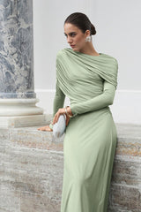 Asym Neck Knit Long Sleeve Maxi Dress