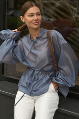 Ruffled Sleeve Tencel Blouse