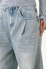 Washed Distressed Wide Leg Jean