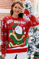 Christmas Color Block Santa Print Embroidered Sweater