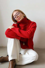 Oversized Solid Color Turtleneck Fashion Sweater