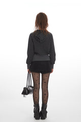 Striped Zip Up Cropped Hoodie