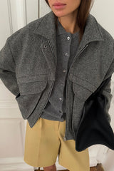 Herringbone High Collar Pocket Jacket