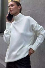 Color Block High Neck Knit Sweater