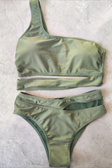 One Shoulder Side Hollow Out Two Piece Swim Set