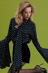 Polka Dot Tie Flare Sleeve Blouse