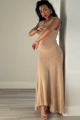 Sexy O-Neck See-Through Fit and Flare Maxi Dress