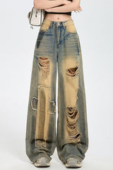 High Waist Distressed Wide Jean