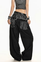 Zebra Panel Double Waist Wide Leg Jeans