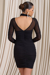 Halter Neck Off Shoulder Long Sleeve Bodycon Mini Dress
