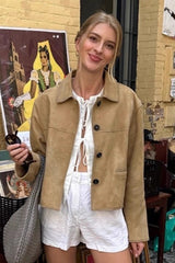 Vintage Khaki Suede Casual Jacket