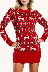 Christmas Jacquard Cozy Casual Pullover Sweater Dress