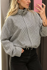 Gingham Stand Collar Zip Bomber Jacket