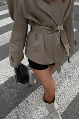 Wide Lapel Belted Short Trench Coat