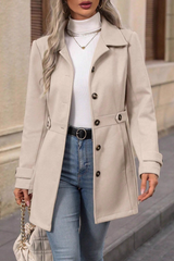 Solid Notch Lapel Buttoned Elegant Wool Blend Christmas Outerwear