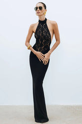 Lace Cutout Halter Party Dress