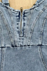 U Neck Halter Denim Midi Dress