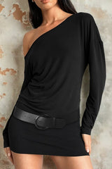 One Shoulder Long Sleeve Mini Dress