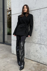Notched Lapel Belted Tailored Blazer