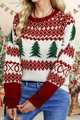 Argyle Striped Color Block Christmas Tree Sweater