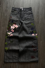 Embroidered Loose Fit Straight Leg Jeans