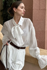 Tencel Sheer Tie Neck Blouse