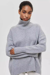 Asymmetric Cape Sleeve Turtleneck Knit Sweater