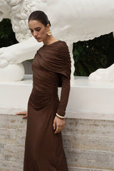 Asym Neck Knit Long Sleeve Maxi Dress