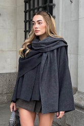 Asymmetrical Scarf Knit Coat