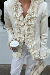 Layered Fringe Trim Fitted Coat