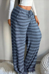 Horizontal Stripe Drawstring Wide Leg Pants