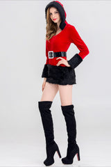 Christmas Hooded V-Neck Fuzzy Sexy Party Dress