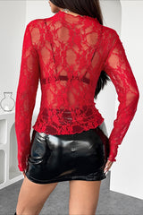 Ruffle Trim Floral Lace Top