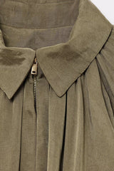 Pleated Batwing Zip Front Oversized Jacket