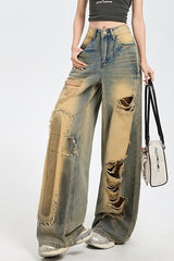 High Waist Distressed Wide Jean