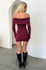 Off Shoulder Knit Slim Mini Dress