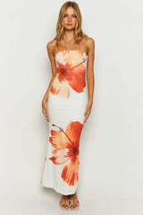 Flower Print Off Shoulder Midi Dress