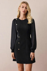 Crew Neck Button Mini Dress