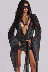 Tie-Dye Deep V Neck Backless Mini Dress