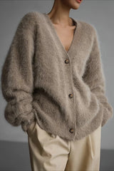 Fuzzy V Neck Balloon Sleeve Cardigans
